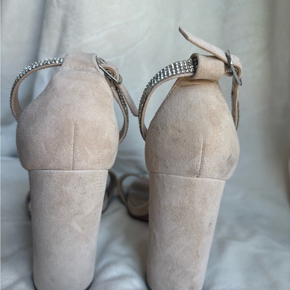 Steve Madden Kalina Rhinestone Nude Suede Heels - Picture 3 of 7
